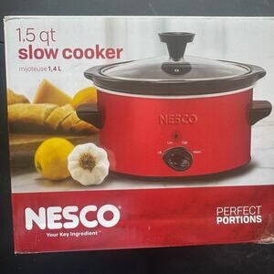 NWT NESCO 1.5QT Oval Slow Cooker Metallic Red Dishwasher Safe Ceramic Pot